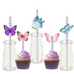 24pcs Butterfly Plastic Straws for Party Decoration Birthday and Crafts