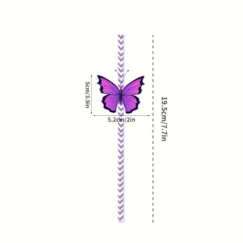 24pcs Butterfly Plastic Straws for Party Decoration Birthday and Crafts