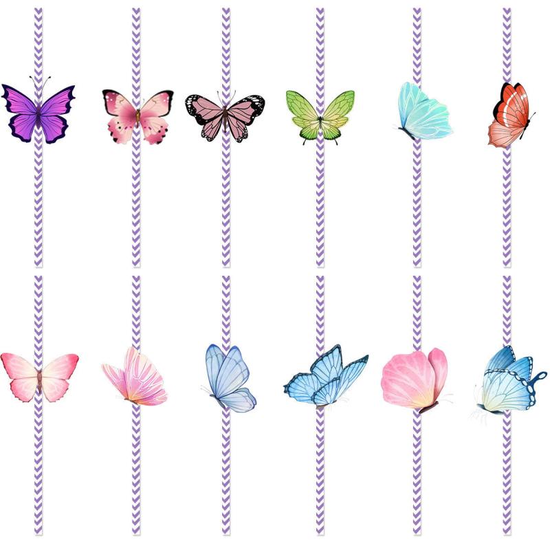 24pcs Butterfly Plastic Straws for Party Decoration Birthday and Crafts