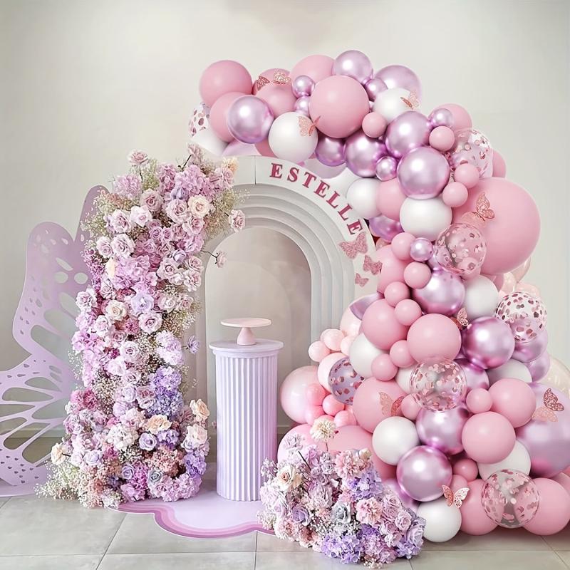 Butterfly Confetti Balloon Garland Set - Pink Purple Balloons with Glitter