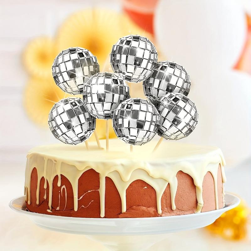 12pcs Fun & Festive Birthday Cake Decorations Disco Mirror Reflective Balls