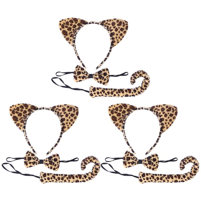 Cat Ears Headband Tail Costume Set Cosplay Tails Bowtie Ear Accessory
