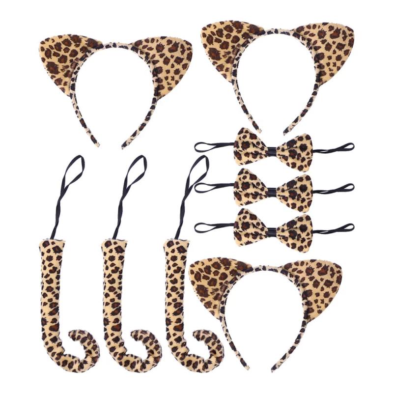 Cat Ears Headband Tail Costume Set Cosplay Tails Bowtie Ear Accessory