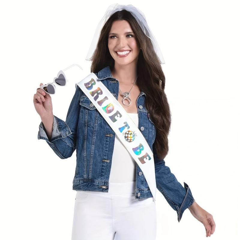Bachelorette Party Bride To Be Decorations Kit - Bridal Shower Sash, Heart Sungl
