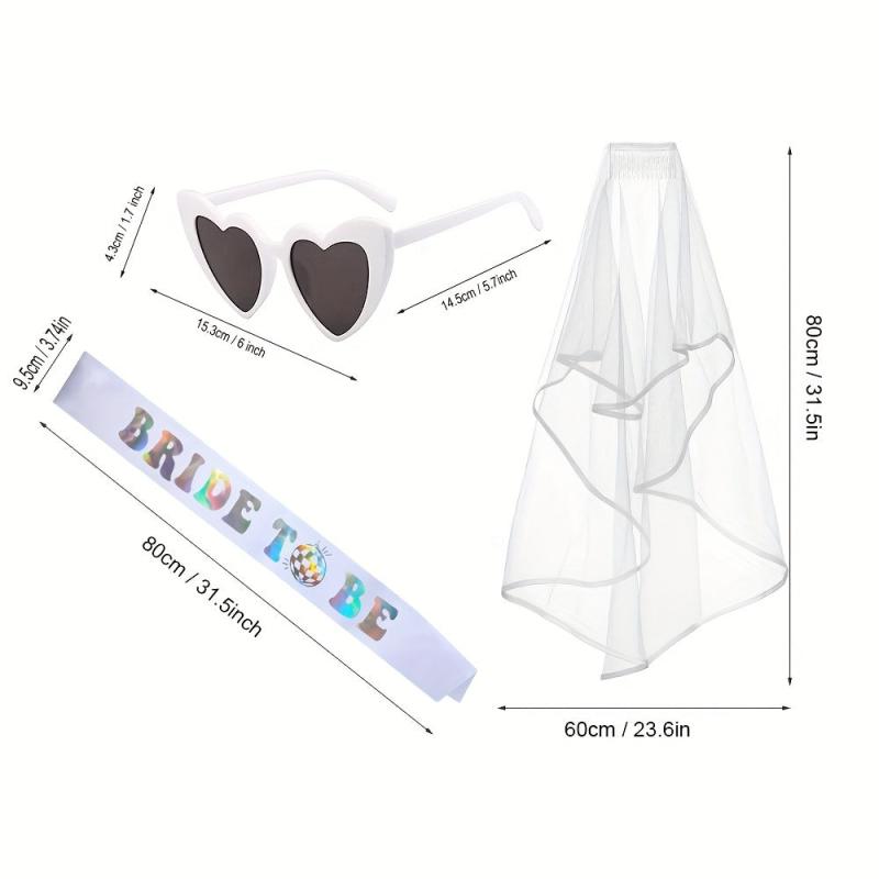Bachelorette Party Bride To Be Decorations Kit - Bridal Shower Sash, Heart Sungl