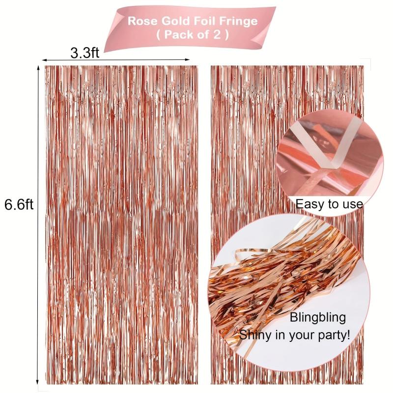 Rose Golden Birthday Party Decorations - Happy Birthday Banner, Tassel Curtains