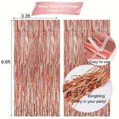 Rose Golden Birthday Party Decorations - Happy Birthday Banner, Tassel Curtains