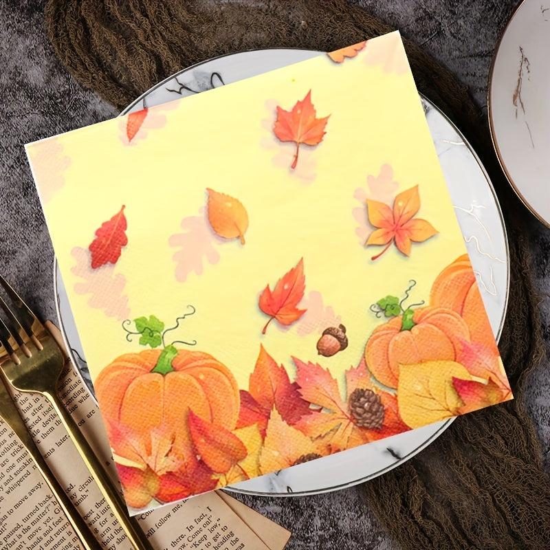 Autumn Leaves Party Napkins - Fall Theme Tableware Set - Serves 20