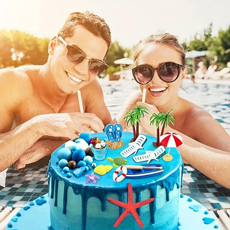 Beach Chair Umbrella Cake Decoration Summer Ocean Sea View Micro Landscape
