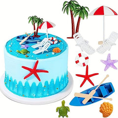 Beach Chair Umbrella Cake Decoration Summer Ocean Sea View Micro Landscape