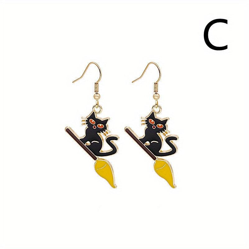 Halloween Cartoon Funny Earrings Cat Ghost Party Decoration
