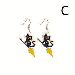 Halloween Cartoon Funny Earrings Cat Ghost Party Decoration