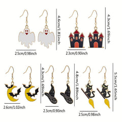 Halloween Cartoon Funny Earrings Cat Ghost Party Decoration