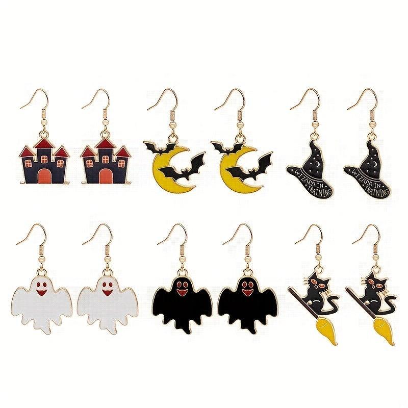 Halloween Cartoon Funny Earrings Cat Ghost Party Decoration