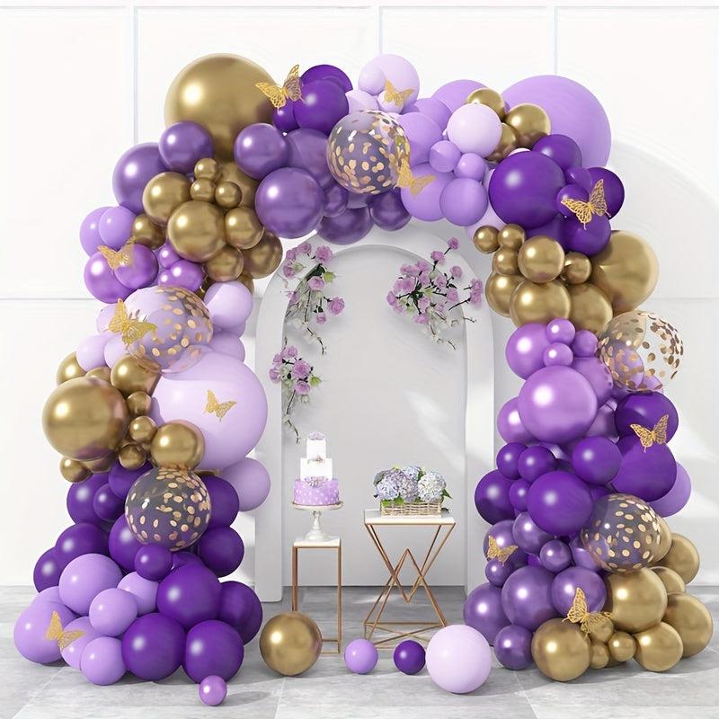 127pcs Butterfly Purple Golden Confetti Balloon Chain Garland Arch Kit