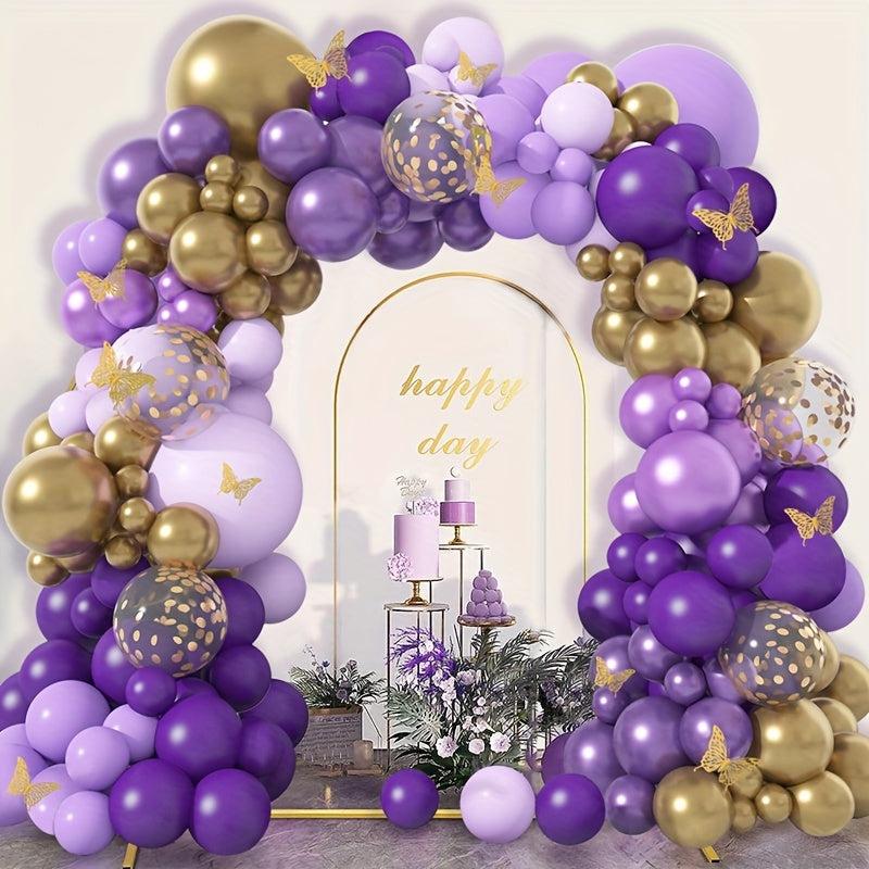 127pcs Butterfly Purple Golden Confetti Balloon Chain Garland Arch Kit