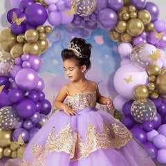 127pcs Butterfly Purple Golden Confetti Balloon Chain Garland Arch Kit