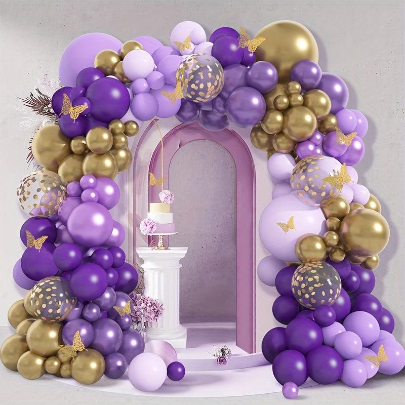 127pcs Butterfly Purple Golden Confetti Balloon Chain Garland Arch Kit