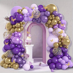127pcs Butterfly Purple Golden Confetti Balloon Chain Garland Arch Kit