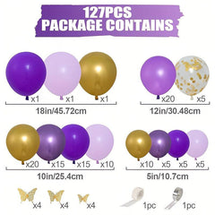 127pcs Butterfly Purple Golden Confetti Balloon Chain Garland Arch Kit
