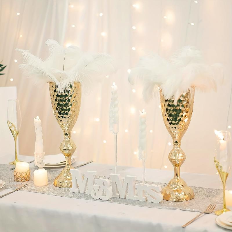 2pcs Golden Flower Vases Stand for Wedding Decor 39'' Tall Metal Trumpet Vases