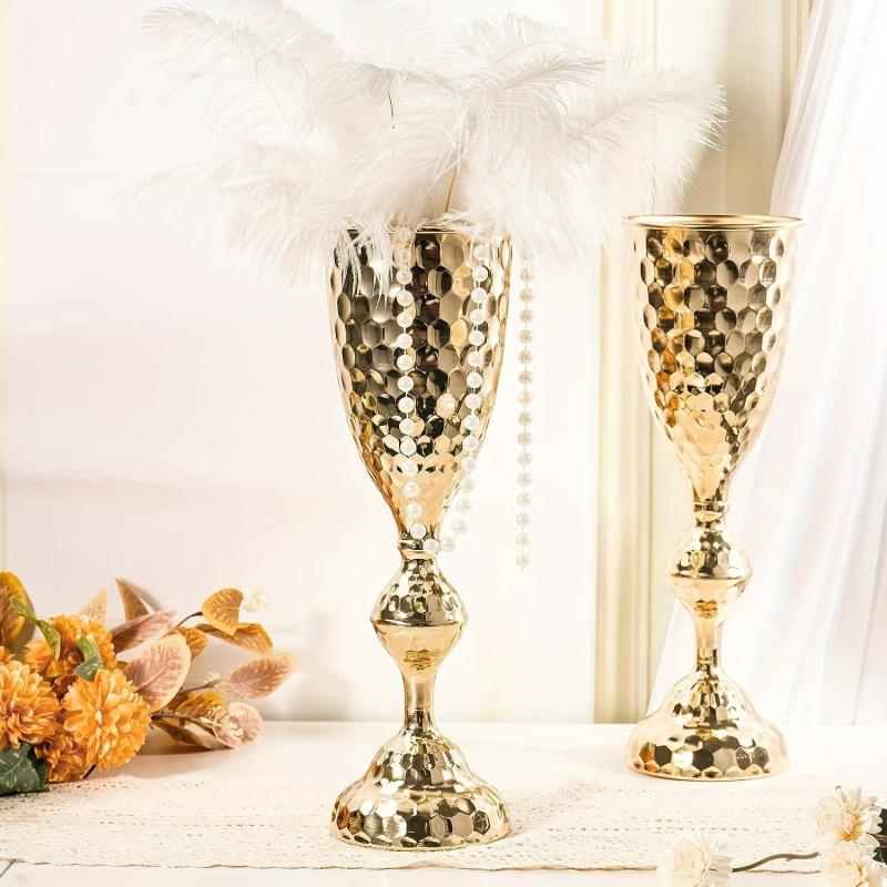 2pcs Golden Flower Vases Stand for Wedding Decor 39'' Tall Metal Trumpet Vases