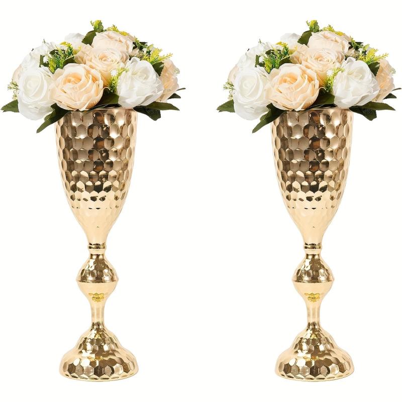2pcs Golden Flower Vases Stand for Wedding Decor 39'' Tall Metal Trumpet Vases
