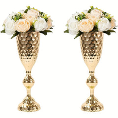 2pcs Golden Flower Vases Stand for Wedding Decor 39'' Tall Metal Trumpet Vases