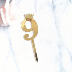 Golden Glitter Crown Cake Topper for Birthday Cakes - Acrylic Decoration