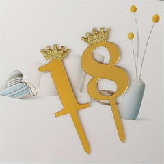 Golden Glitter Crown Cake Topper for Birthday Cakes - Acrylic Decoration