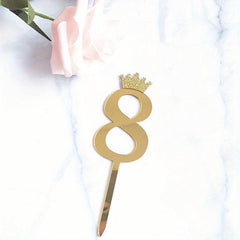 Golden Glitter Crown Cake Topper for Birthday Cakes - Acrylic Decoration