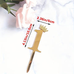 Golden Glitter Crown Cake Topper for Birthday Cakes - Acrylic Decoration