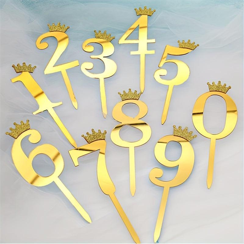 Golden Glitter Crown Cake Topper for Birthday Cakes - Acrylic Decoration