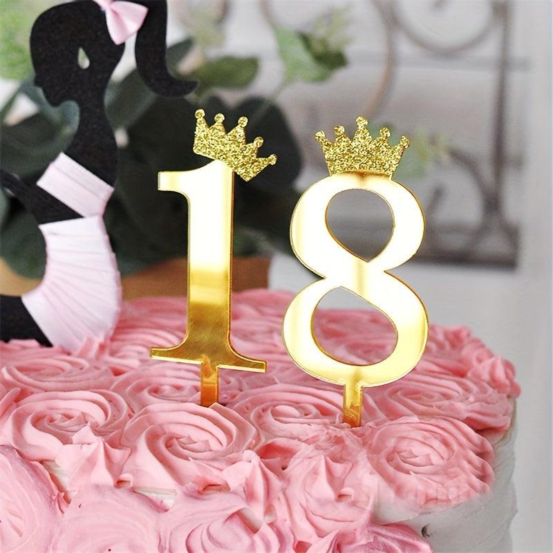 Golden Glitter Crown Cake Topper for Birthday Cakes - Acrylic Decoration