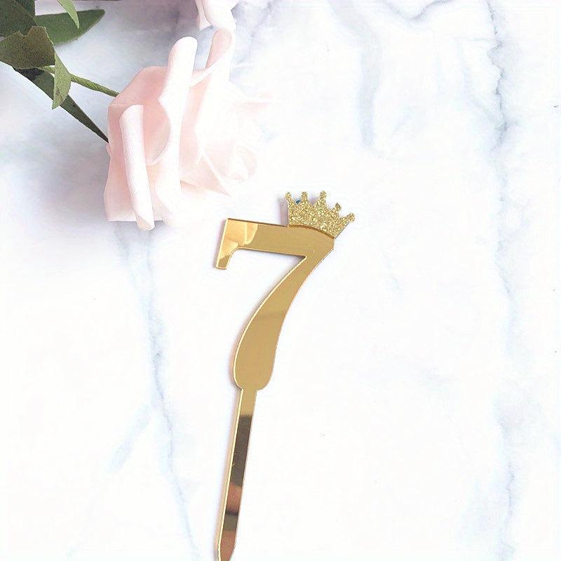 Golden Glitter Crown Cake Topper for Birthday Cakes - Acrylic Decoration
