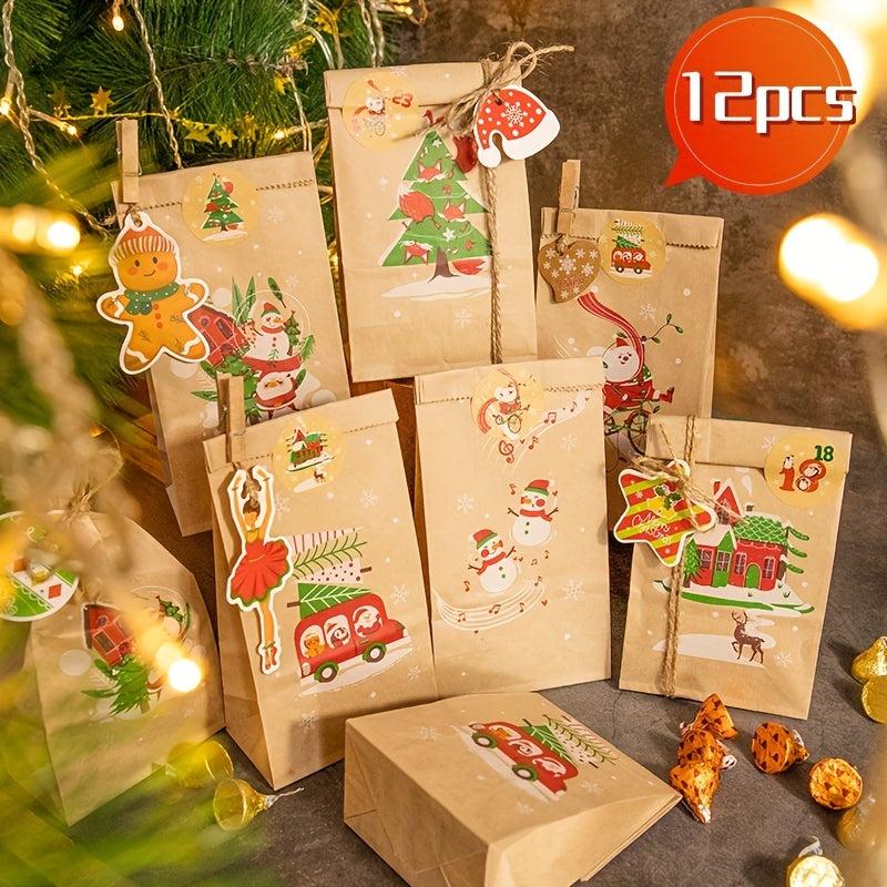 12pcs Christmas Wrapper Bags Ribbon Drawstring Bags Gift Drawstring Pockets Cand