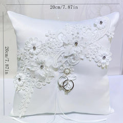 Lace Ring Pillow with Pearls and Rhinestones for Weddings and Parties