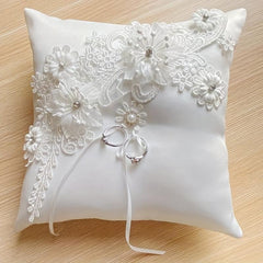 Lace Ring Pillow with Pearls and Rhinestones for Weddings and Parties
