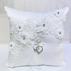Lace Ring Pillow with Pearls and Rhinestones for Weddings and Parties