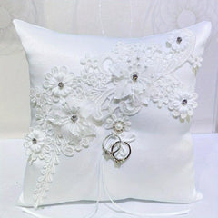 Lace Ring Pillow with Pearls and Rhinestones for Weddings and Parties