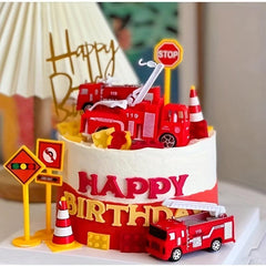 4pcs Fire Truck Cake Topper Set for Birthday Parties and Small