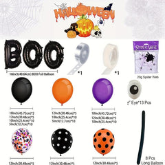 111pcs Halloween Balloon Garland Arch Kit Spider Web Boo Banner Balloons