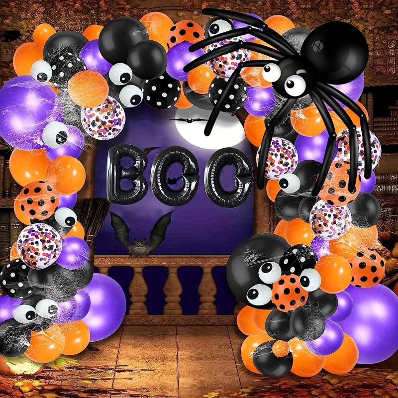 111pcs Halloween Balloon Garland Arch Kit Spider Web Boo Banner Balloons