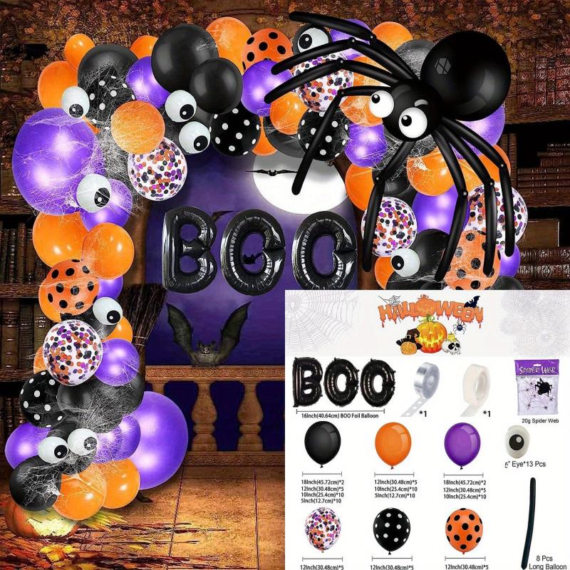 111pcs Halloween Balloon Garland Arch Kit Spider Web Boo Banner Balloons