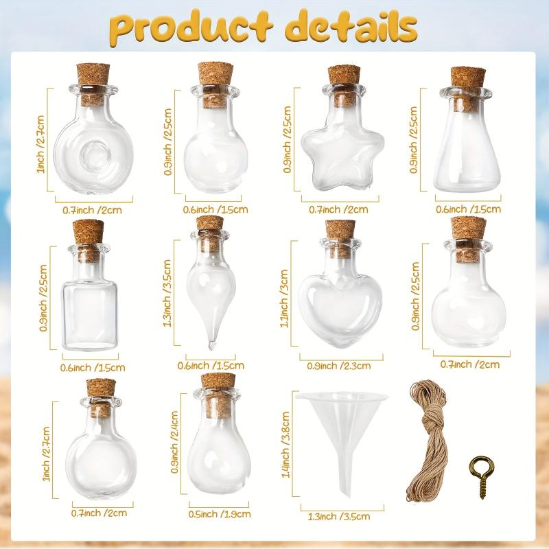 50pcs 10 Shapes Clear Glass Jars with Cork Stoppers Tiny Wishing Bottles