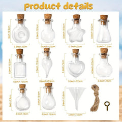 50pcs 10 Shapes Clear Glass Jars with Cork Stoppers Tiny Wishing Bottles