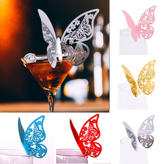 50pcs 3D Butterfly Name Seat Place Cards Table Mark Wine Glass Card
