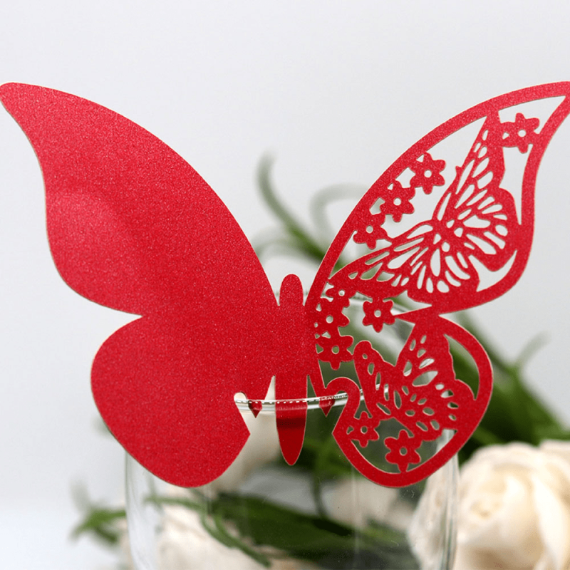50pcs 3D Butterfly Name Seat Place Cards Table Mark Wine Glass Card