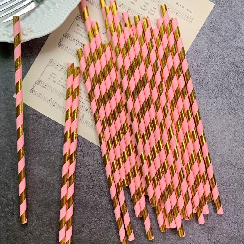 25pcs Pink Striped Paper Straws for Party Wedding Engagement