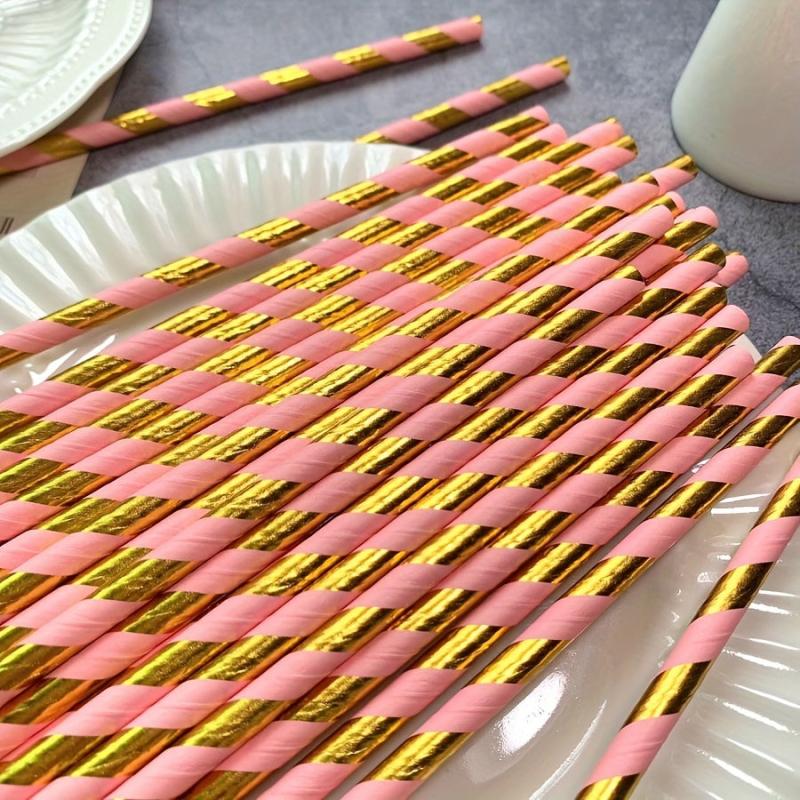 25pcs Pink Striped Paper Straws for Party Wedding Engagement